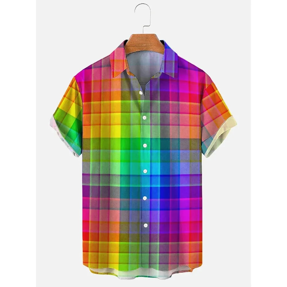 Men's stripe pattern Hawaiian shirt with short sleeves and button front in various colours