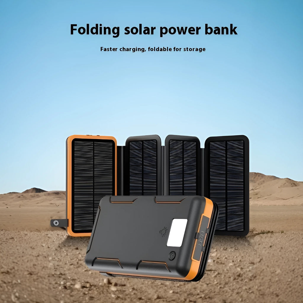 25000 mAh solar power bank in plastic shell industrial style blue colour option front view