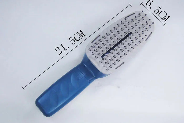 White pet ion comb with removable brush head and 78 comb teeth on a blue background.