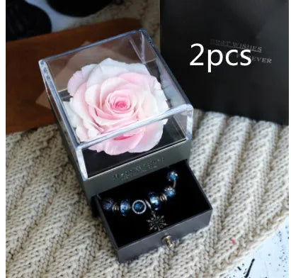 Eternal flower gift box with artificial roses, measuring 8.5cm wide and 10.5cm high