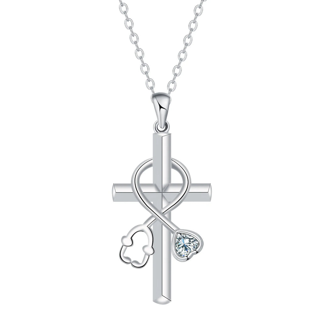 Women's copper electroplated necklace with stethoscope pendant on cross chain
