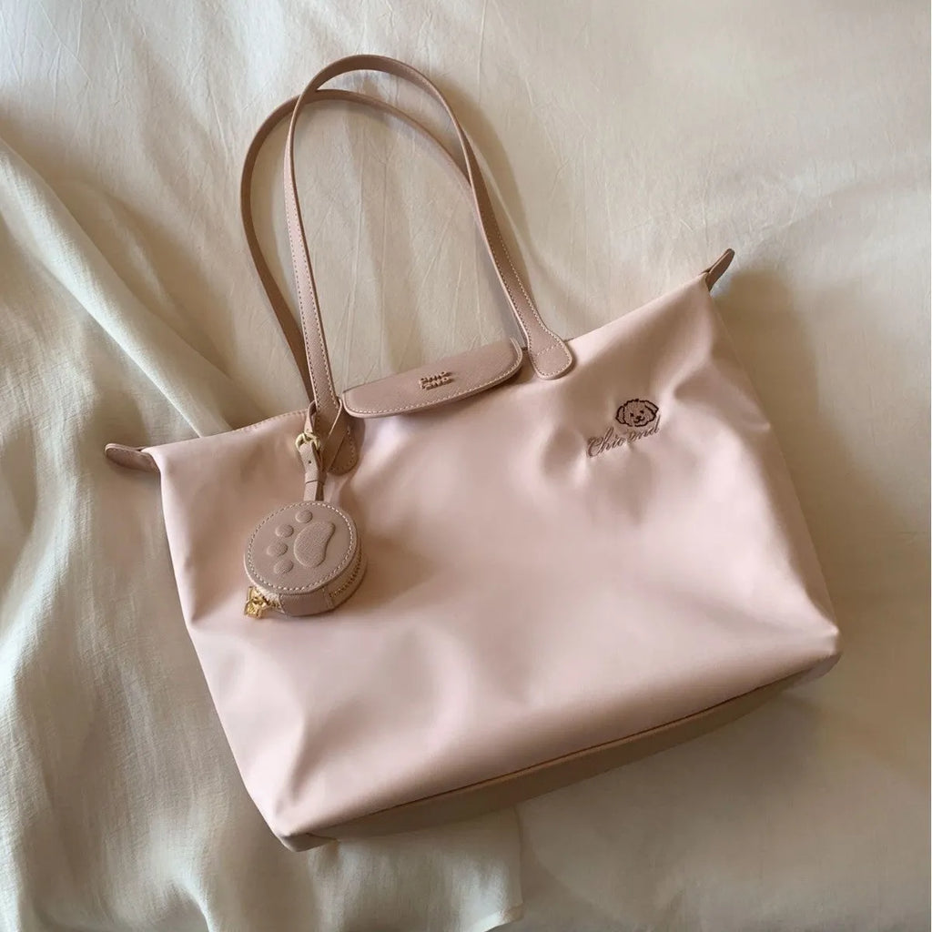 Oxford cloth tote shoulder bag in beige colour with sandwich pockets and mobile phone compartment