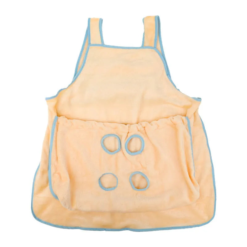 Plush adjustable pet carrier apron bag for small dogs and cats, shown in beige colour.