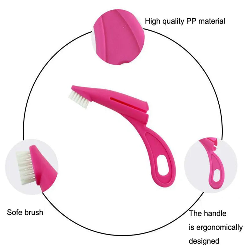 Red and white pet finger toothbrush for dogs and cats with silicone bristles and finger-sleeve design