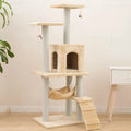 125cm cat climbing frame with soft wool cloth cover, beige colour, with nest and tray