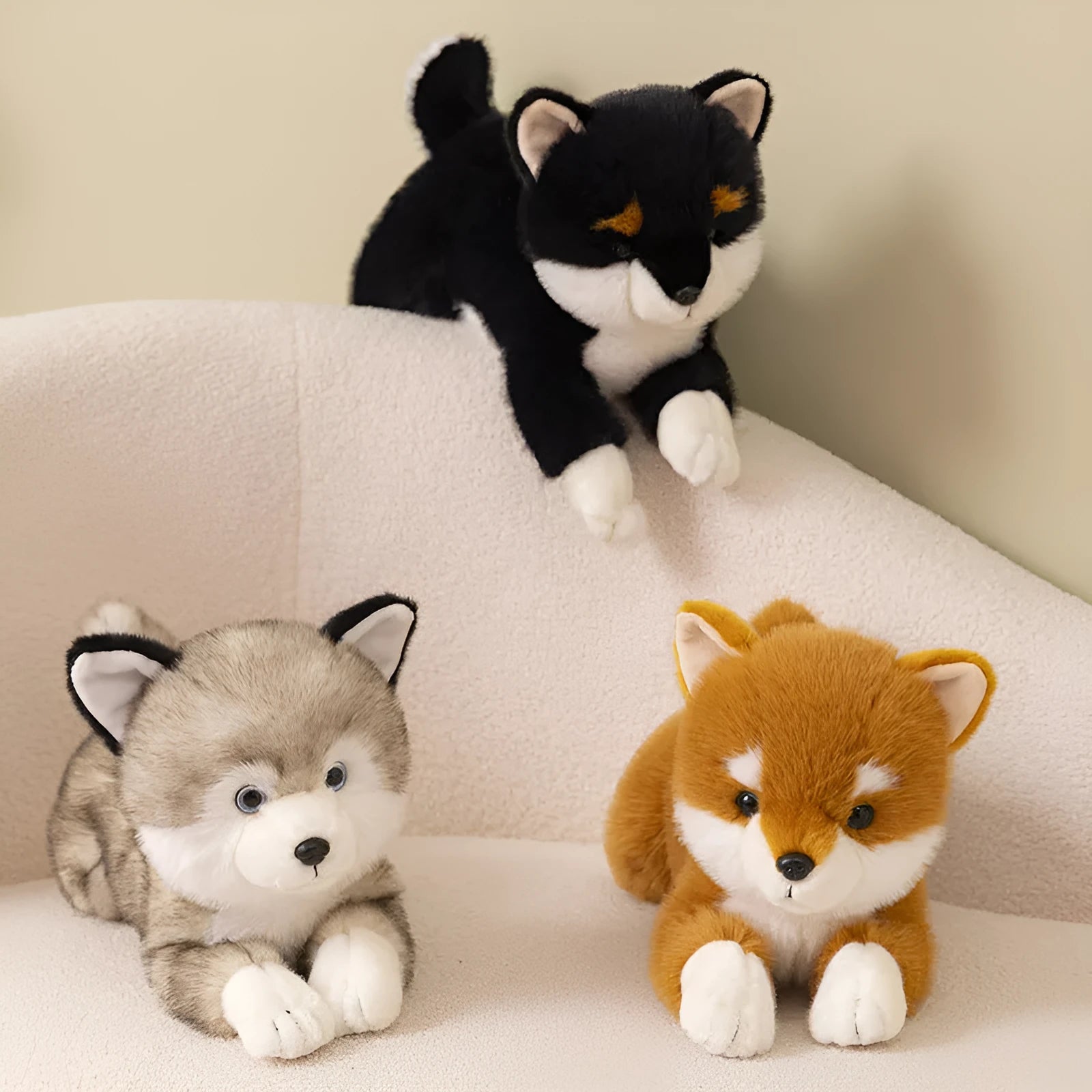 Lying posture simulation Shiba Inu Brown plush doll 35cm on soft surface