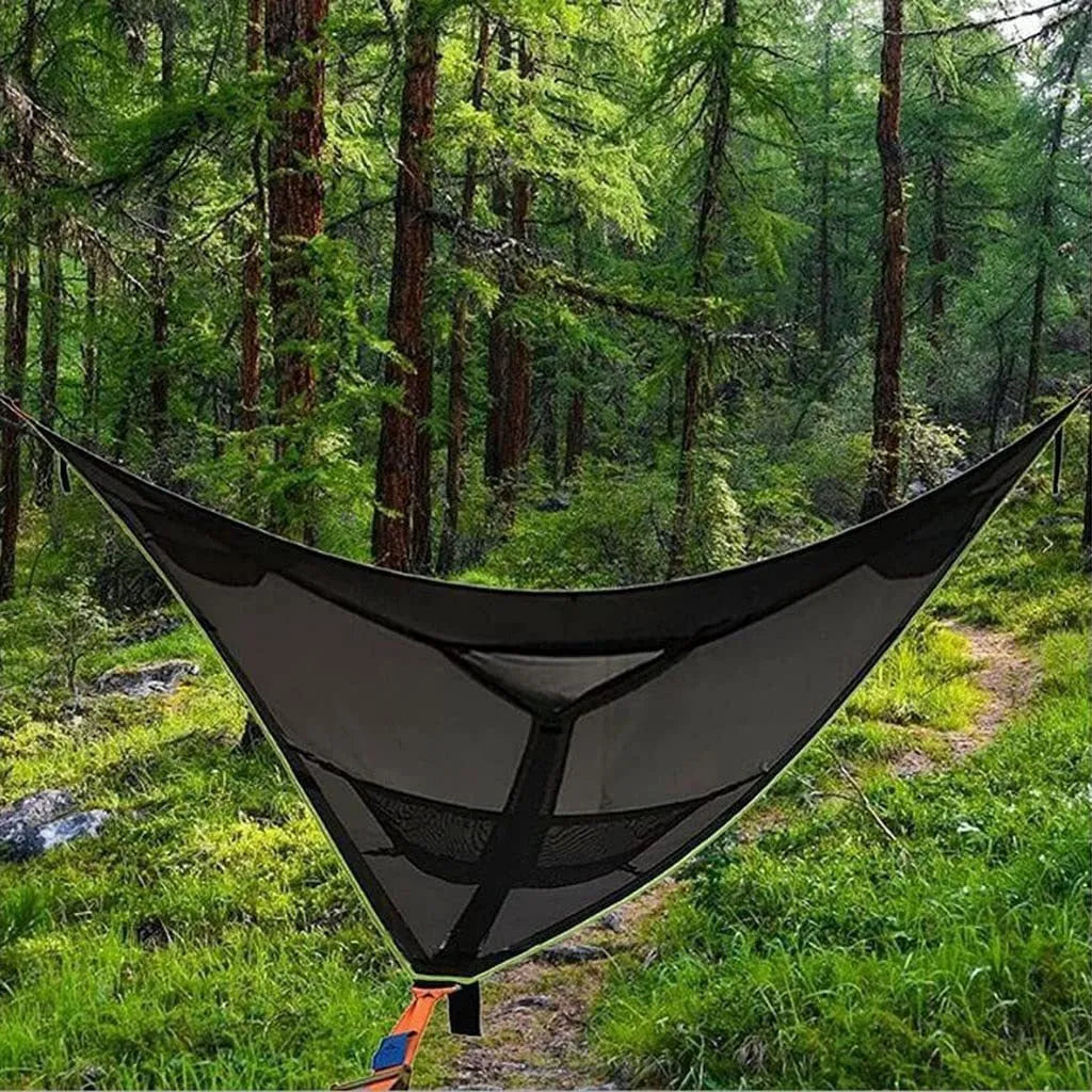Multi-person triangle hammock in green or black, nylon 210T, 300kg load, 280cm or 400cm