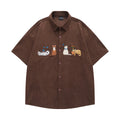 Loose cartoon embroidery shirt casual cardigan in apricot colour
