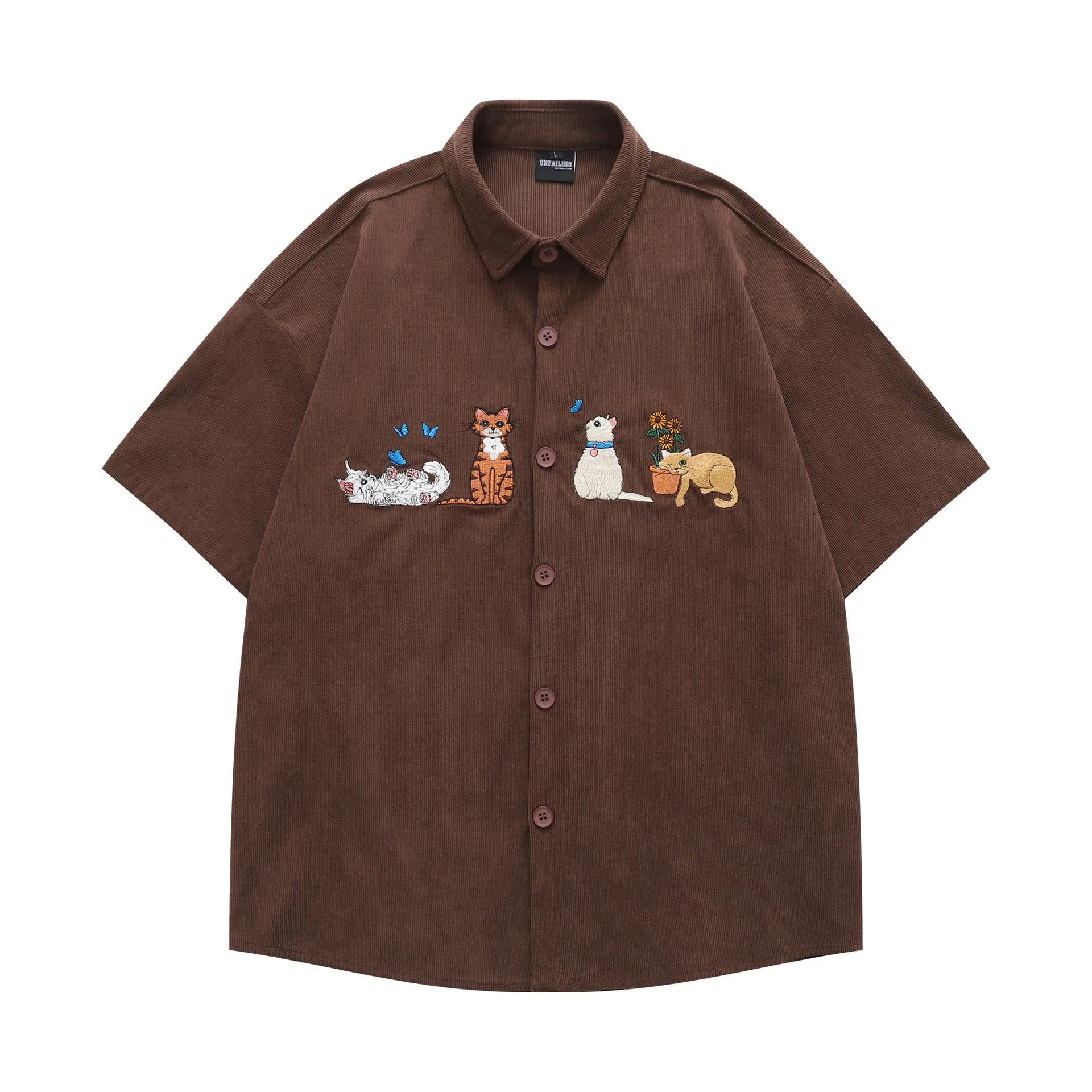 Loose cartoon embroidery shirt casual cardigan in apricot colour