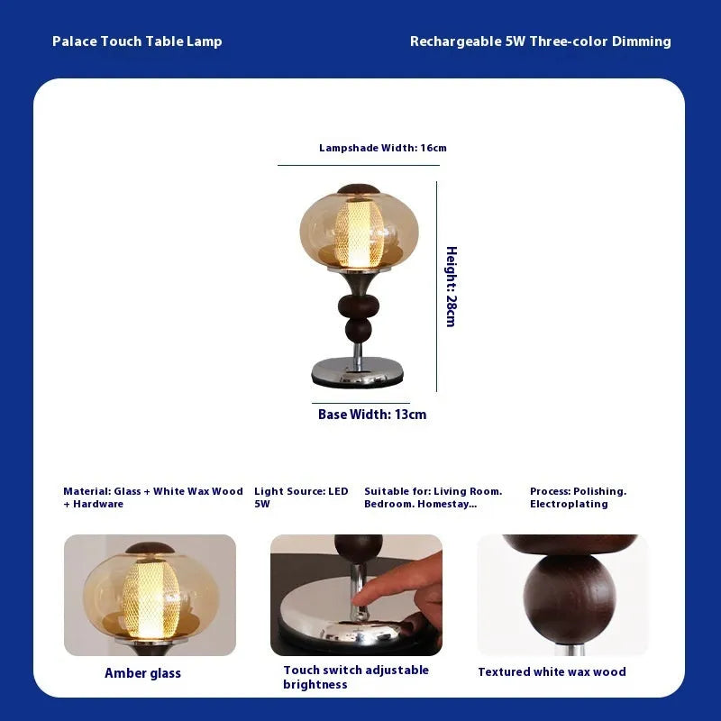Zhonggu solid wood retro palace table lamp with touch switch and colour changing light