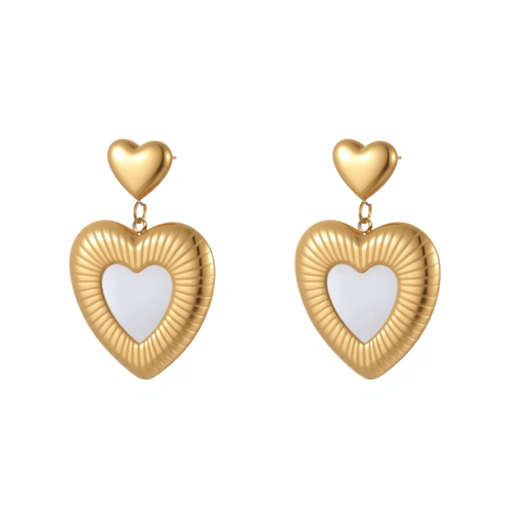Gold electroplated heart-shaped stainless steel earrings with 18K finish for women