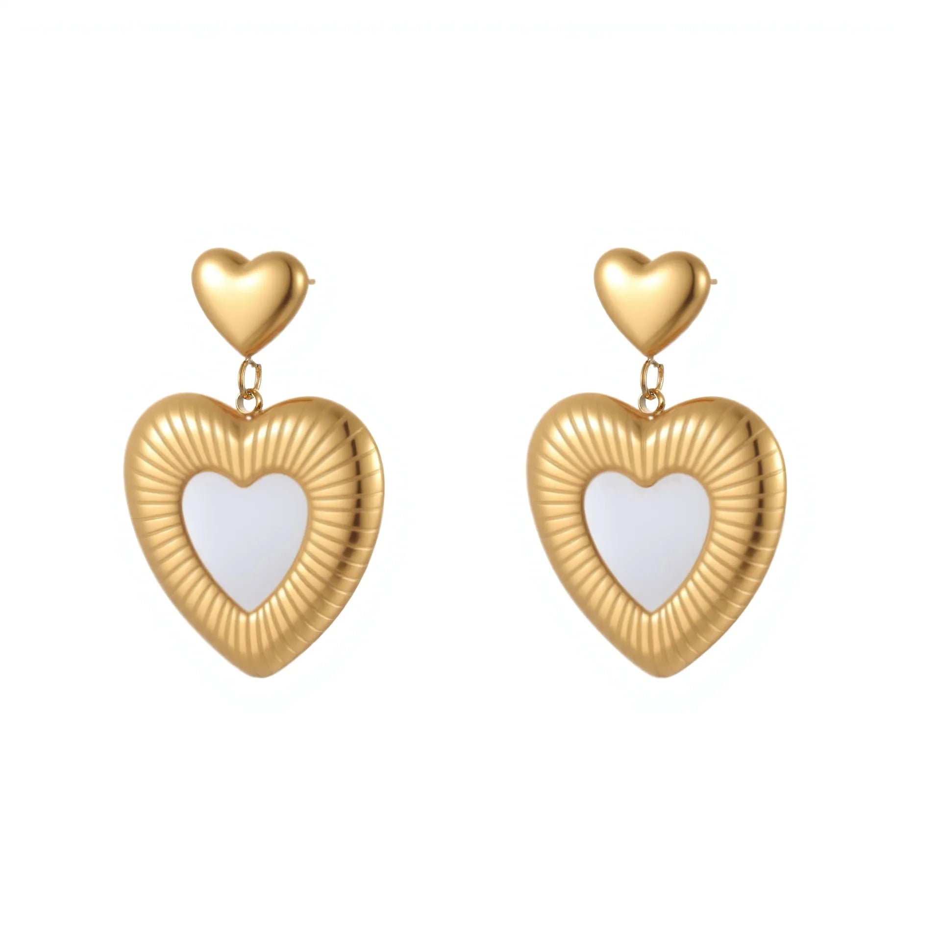 Gold electroplated heart-shaped stainless steel earrings with 18K finish for women