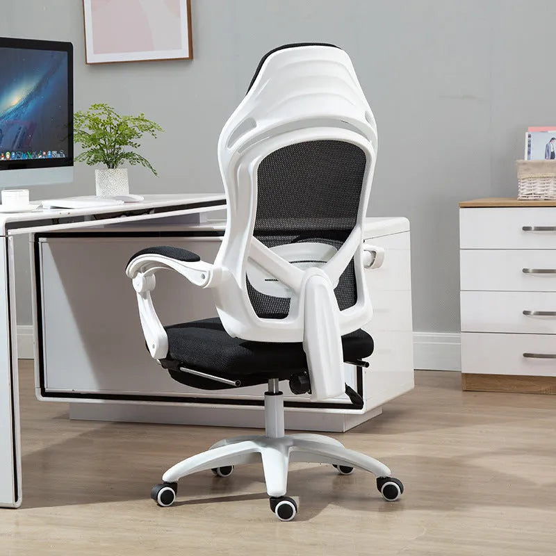Black ergonomic computer gaming chair with adjustable height and reclining backrest