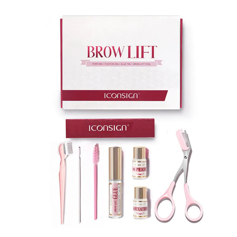 Pink eyebrow perm kit with keratin treatment solution and quick ironing suit for eyebrow styling