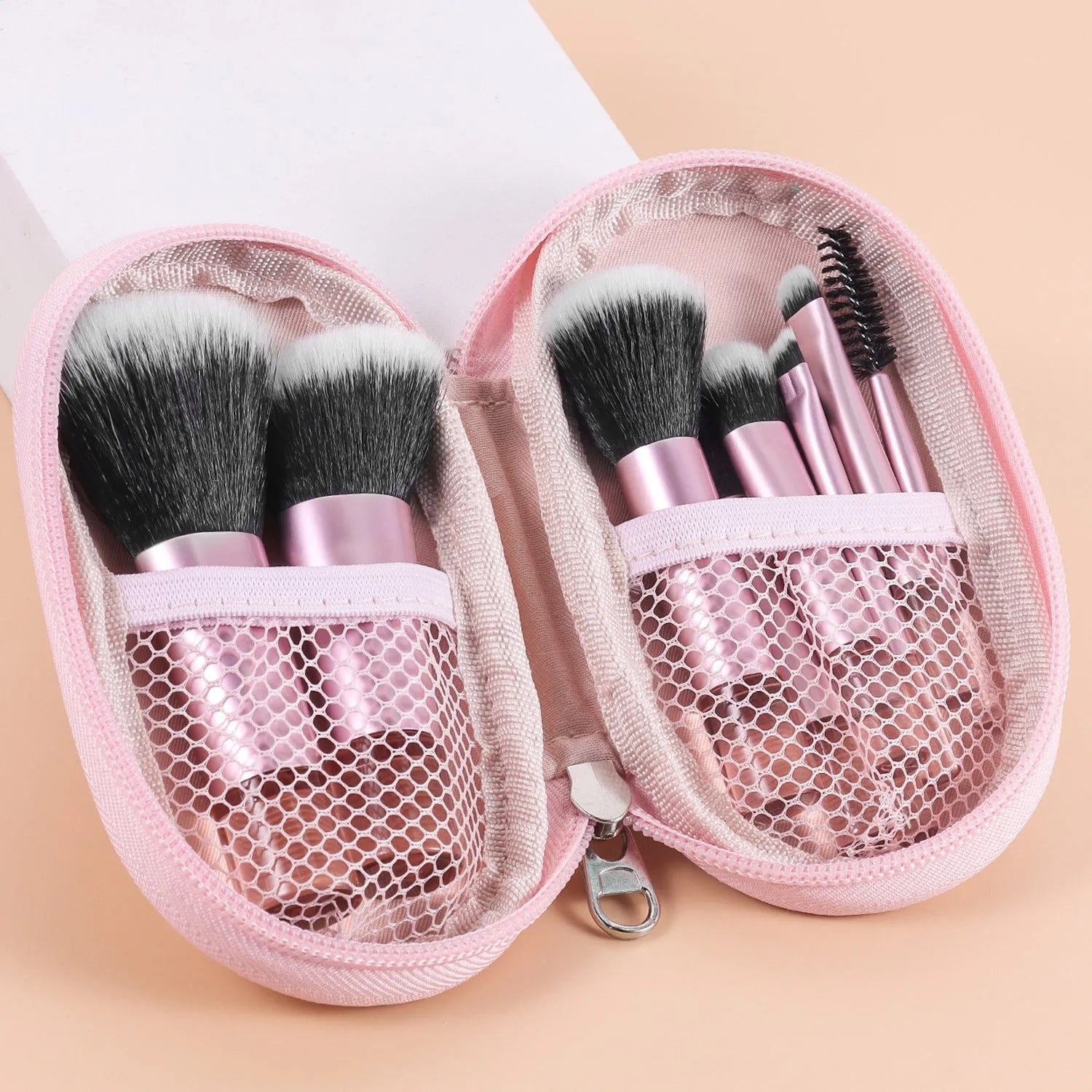 10 piece makeup brush set with crystal handles and aluminium tubes in storage bag