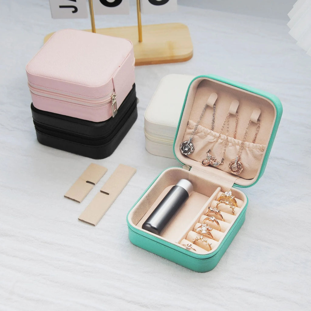 Small leather ins style jewellery box 10x10x5cm cross pattern colours portable storage