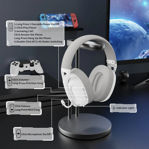 Attack Shark L80PRO wireless triple-mode gaming headset over-ear with microphone white colour