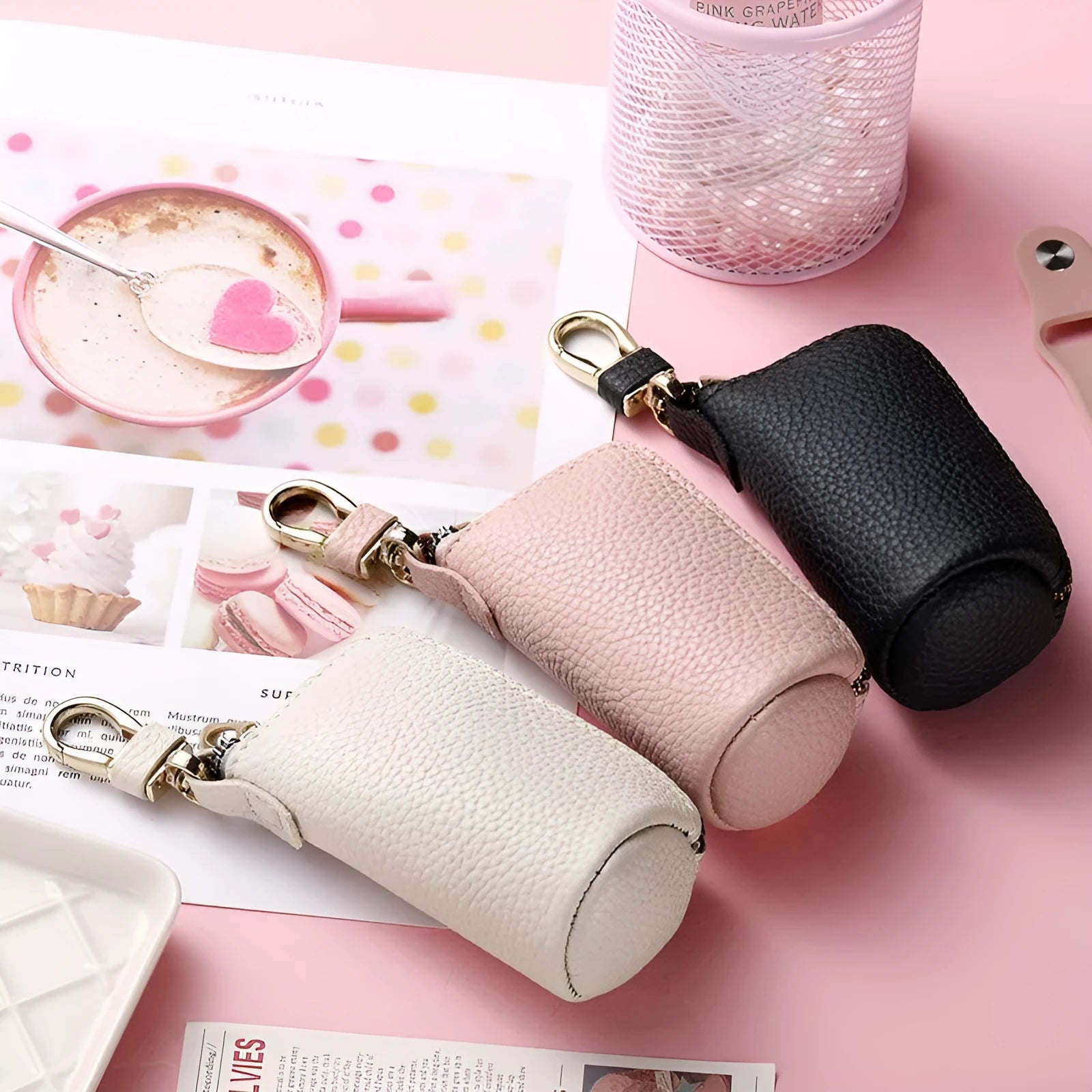 Black waterproof pu leather men's zipper key ring wallet organiser case