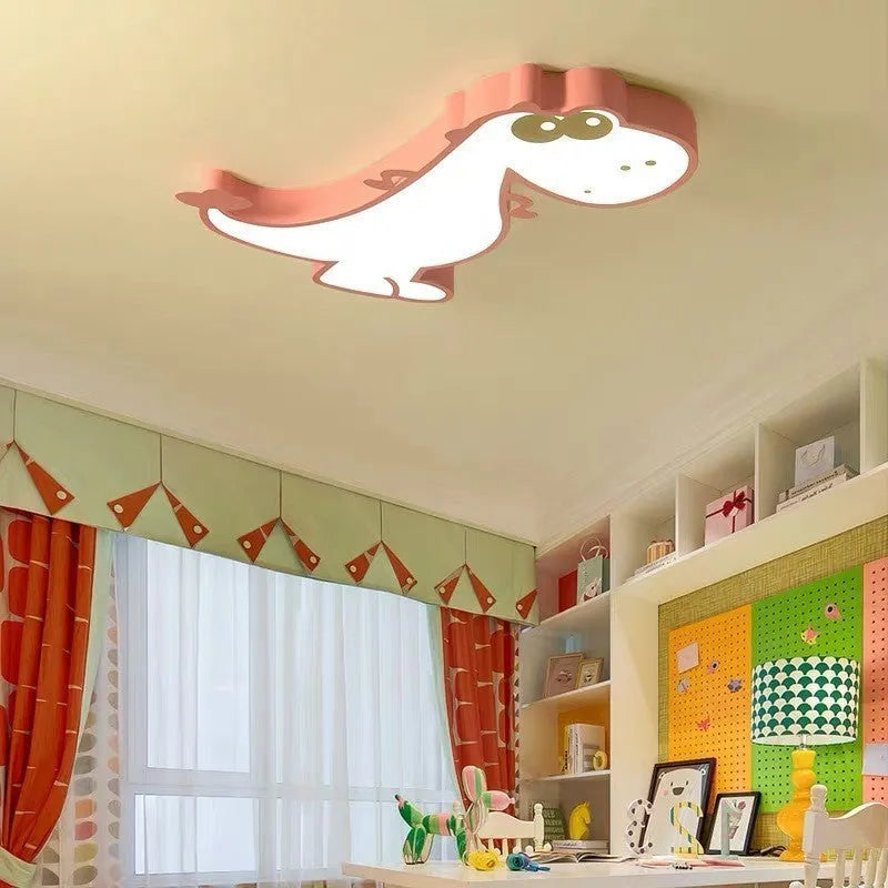 Cartoon dinosaur design ceiling light with white shade and dimmable function