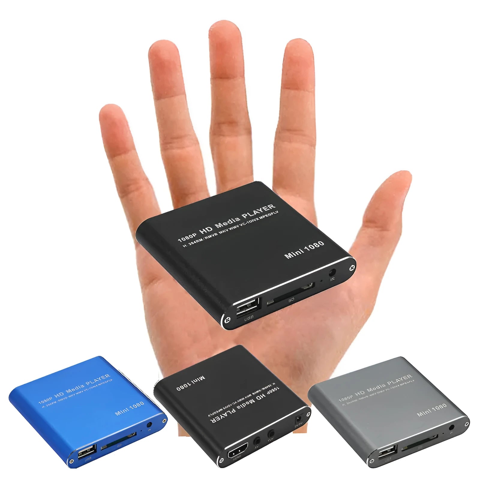 1080p Full HD media player in all-metal construction with HDMI port for SD, USB, and HDD connectivity