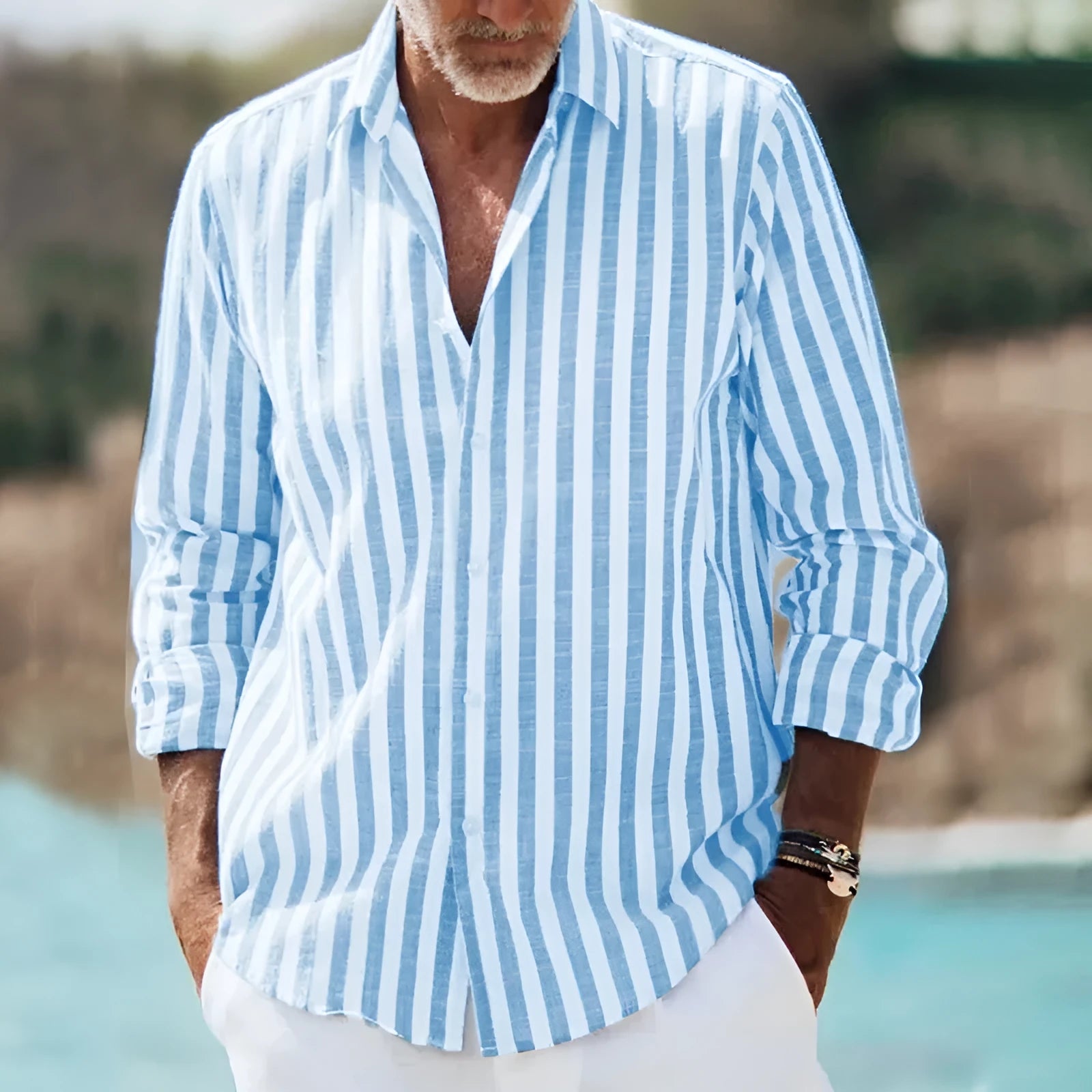 Man wearing a loose-fitting, short sleeve plaid shirt with a 3D printed floral pattern and lapel collar.