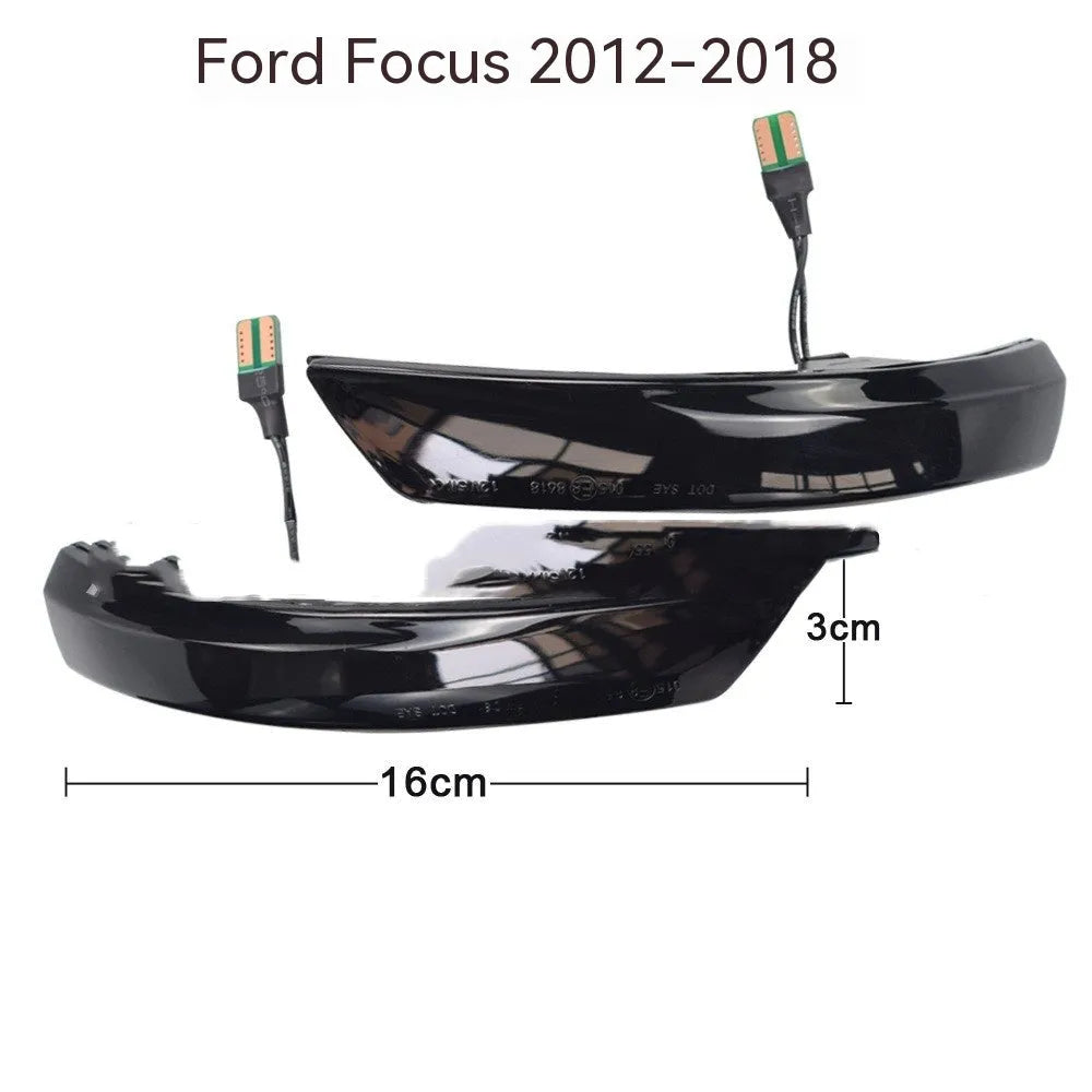 Ford Focus and Mondeo rearview mirror LED waterfall light with blue accent in ABS housing