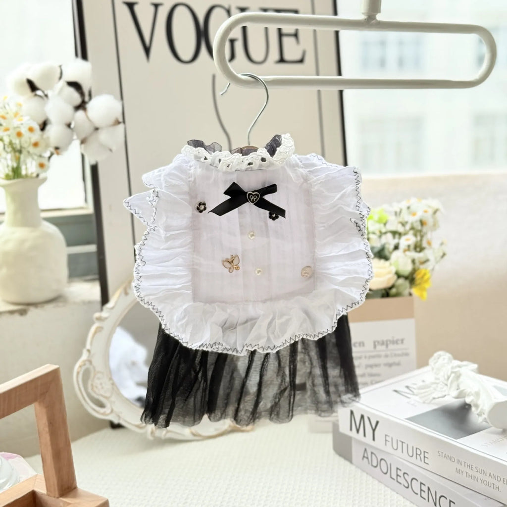 White polyester gauze skirt for small dog on a white background, showing gathered princess-style design.