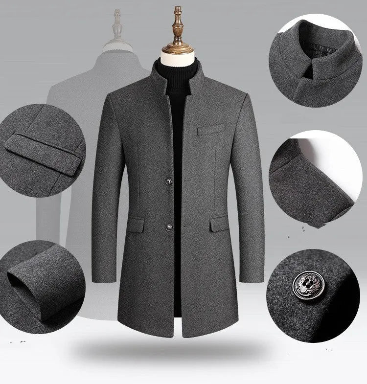 Men's thickened cotton coat in black, grey, dark red or navy blue, sizes M to XXXXL