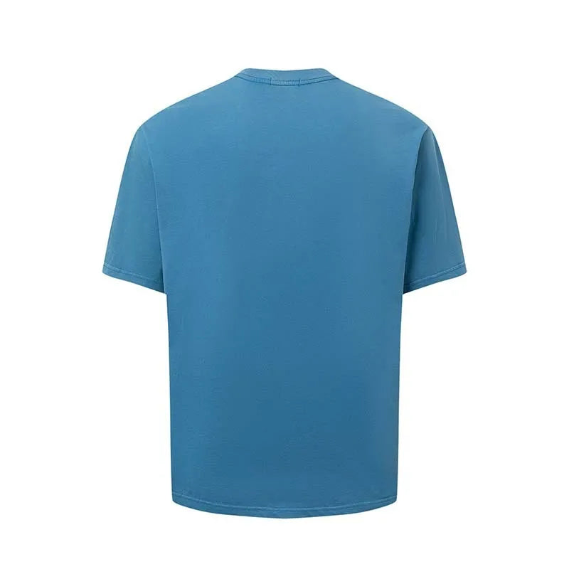Men's blue American-style letter print loose fit cotton blend t-shirt