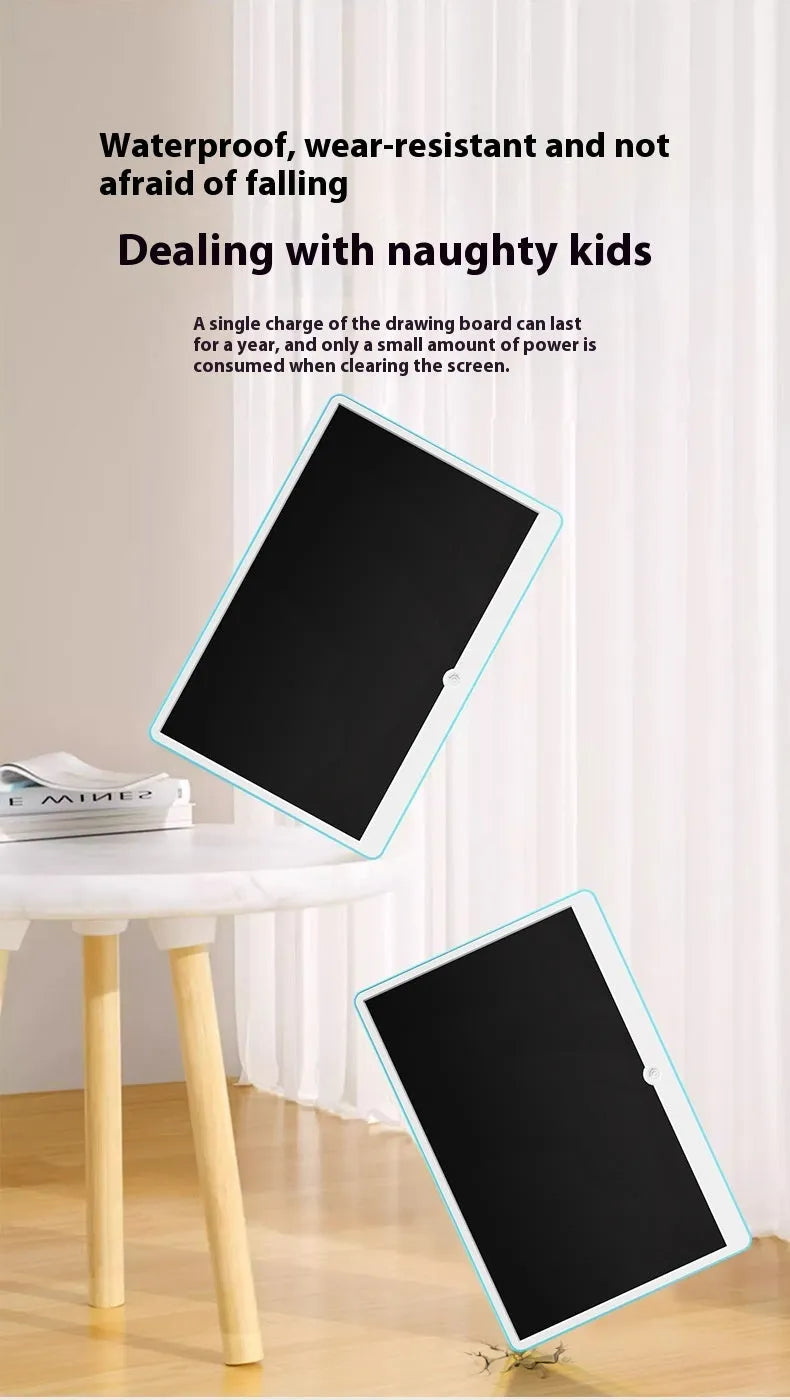 19-inch LCD children's drawing board with rechargeable battery in blue and white frame