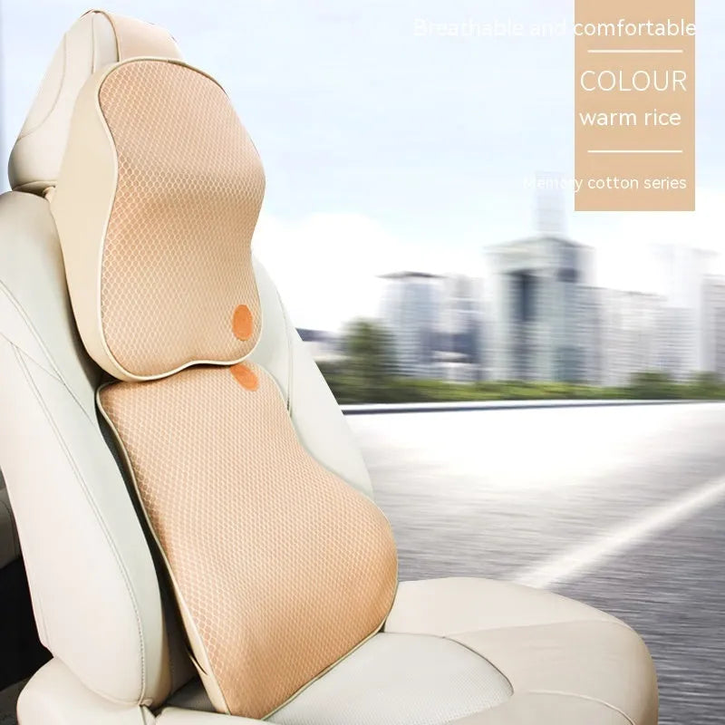 Memory foam car headrest pillow and lumbar support pillow set in seven colour options