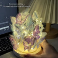 Butterfly night lamp with glass shade on wood base for bedroom bedside lighting