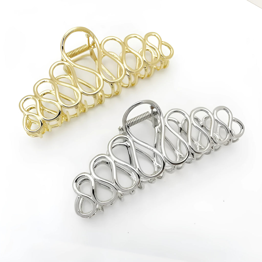 Minimalist large alloy hair clip with tassel decoration in gold or silver finish