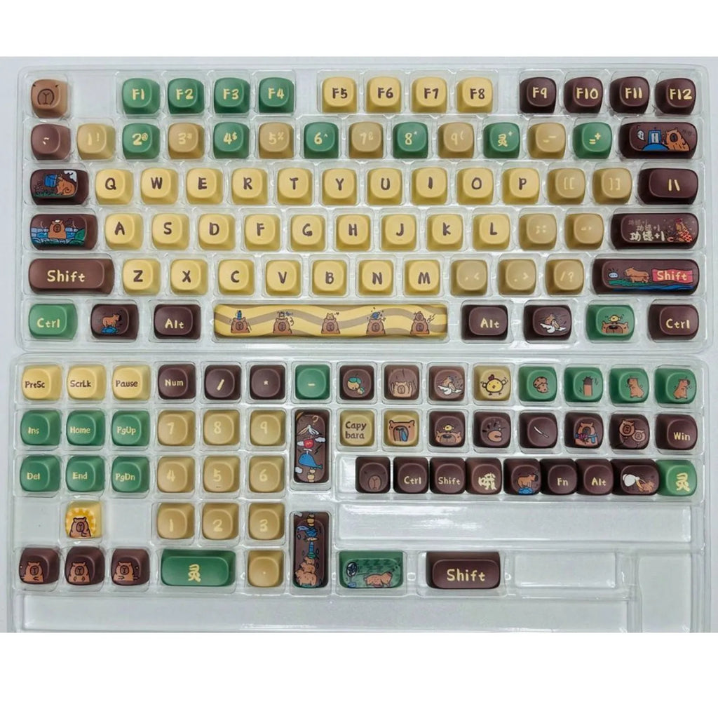 Capabala MOA Height profile 130-piece ABS mechanical keyboard keycap set laid out.