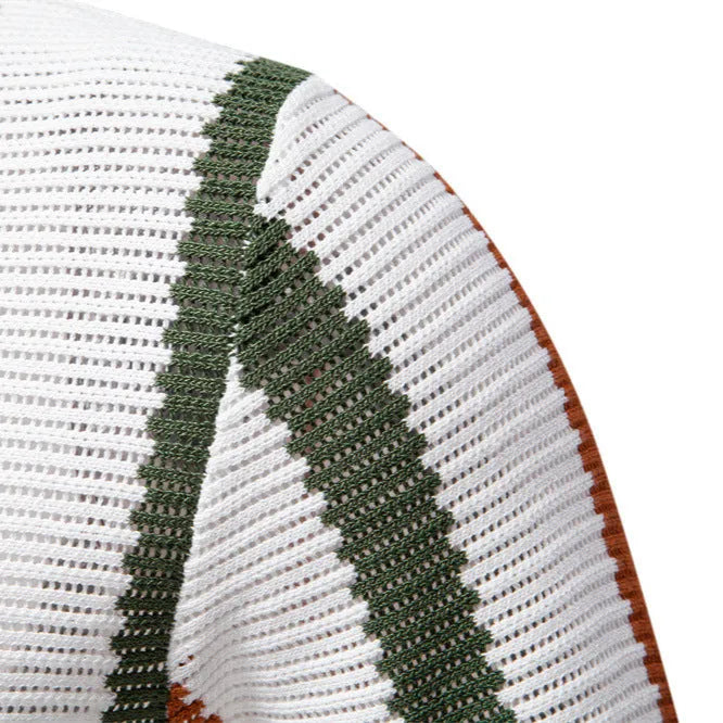 Men's short-sleeved polo shirt sweater with stripe pattern mosaic design in breathable hollow fabric