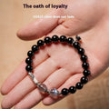 Obsidian Buddha beads couple bracelet set showing 8mm and 10mm stone beads in national style design
