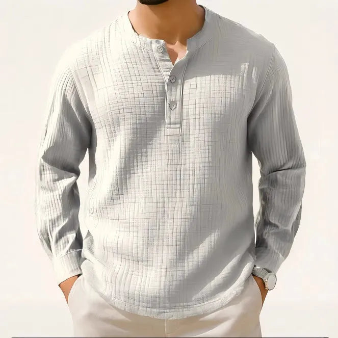 Men's slim fit long sleeve linen blend shirt with 3/4 sleeves in multiple colour options