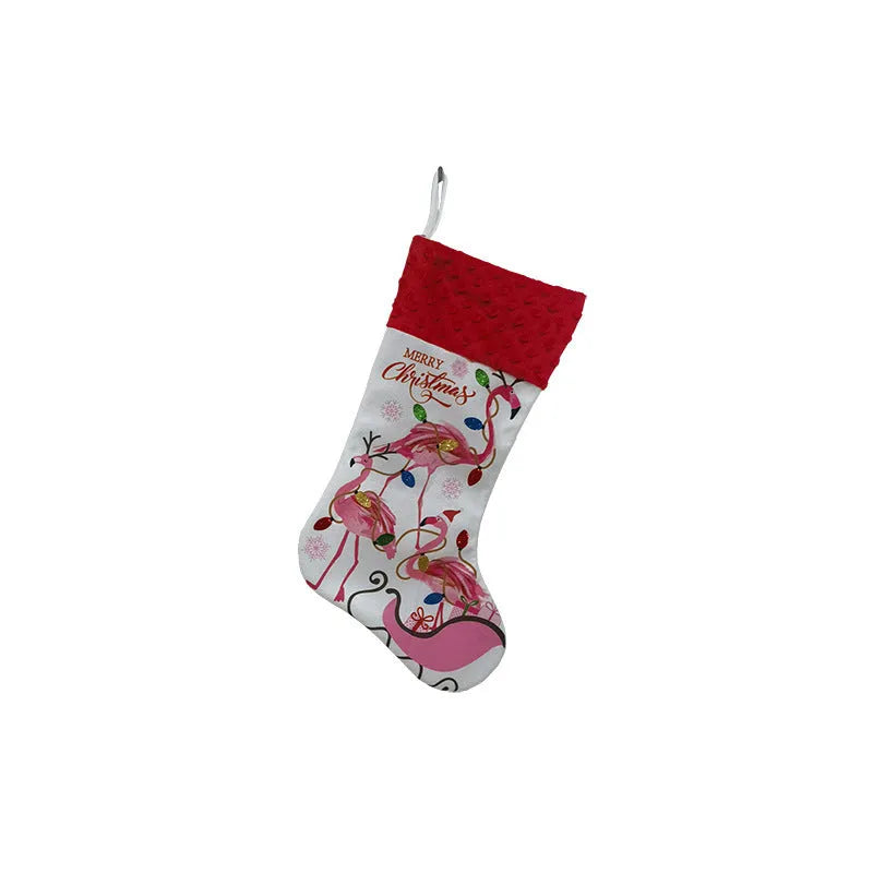 American style cloth Christmas stocking decoration measuring 46 by 28 centimetres
