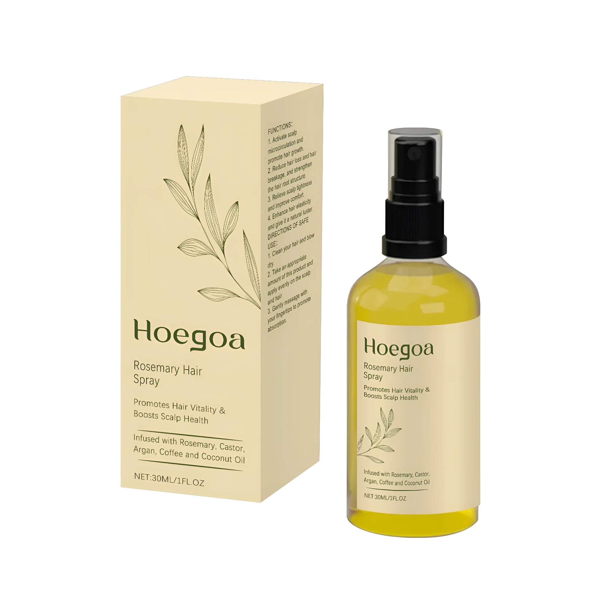 30ml bottle of rosemary and ginger hair growth spray for scalp application