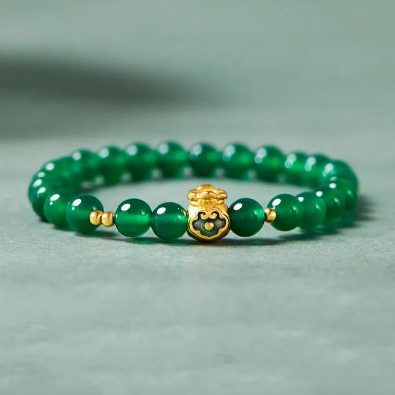 Green turquoise bead bracelet with 8mm beads, unisex string design, electroplated finish, geometric shape