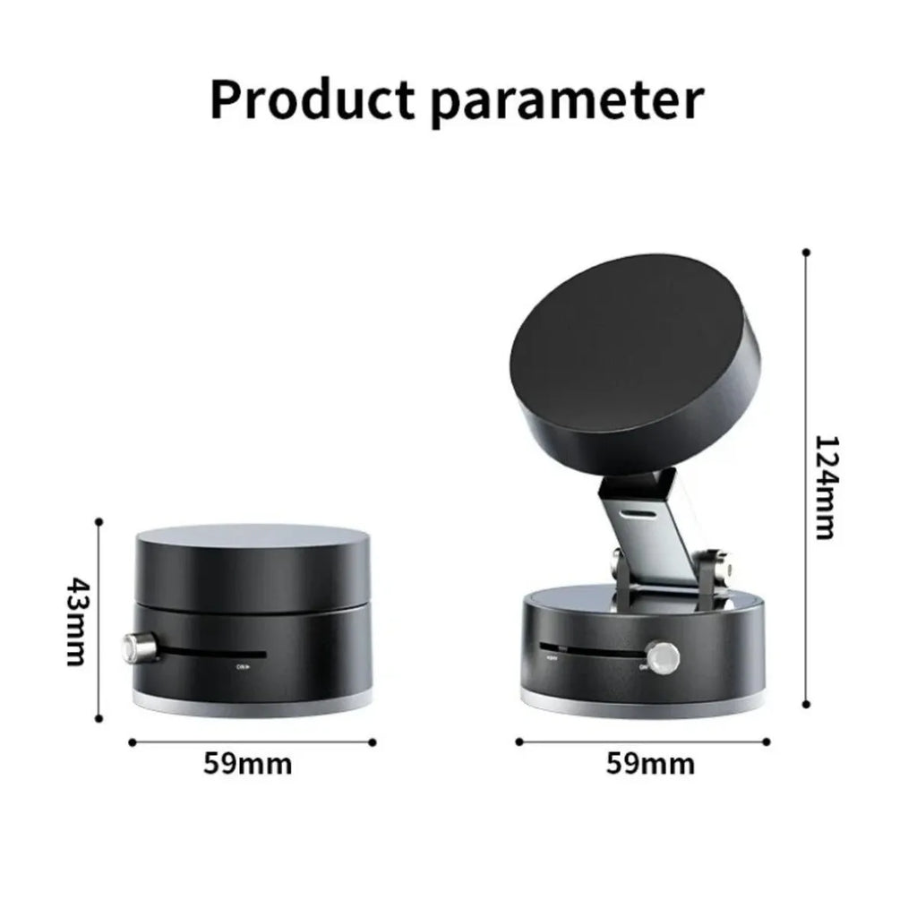 Black magnetic car phone holder with suction cup mount and 360-degree rotating head
