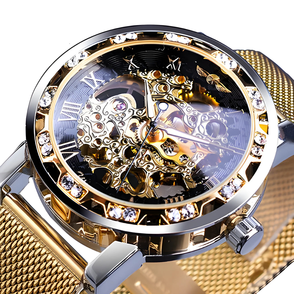 T-WINNER hollow diamond men's semi-automatic mechanical watch with stainless steel strap and 40mm round dial