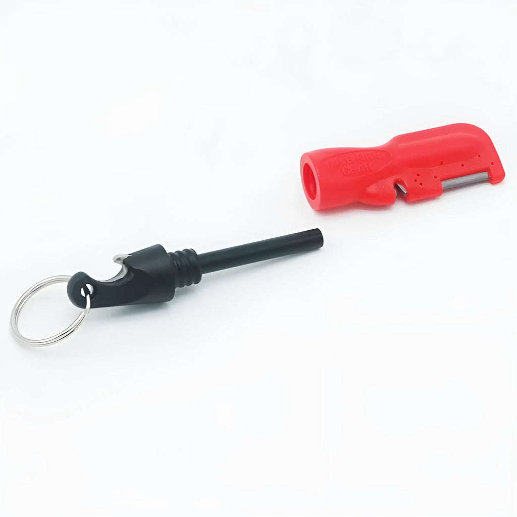 Black outdoor survival three-in-one fire stick with bottle opener and striker