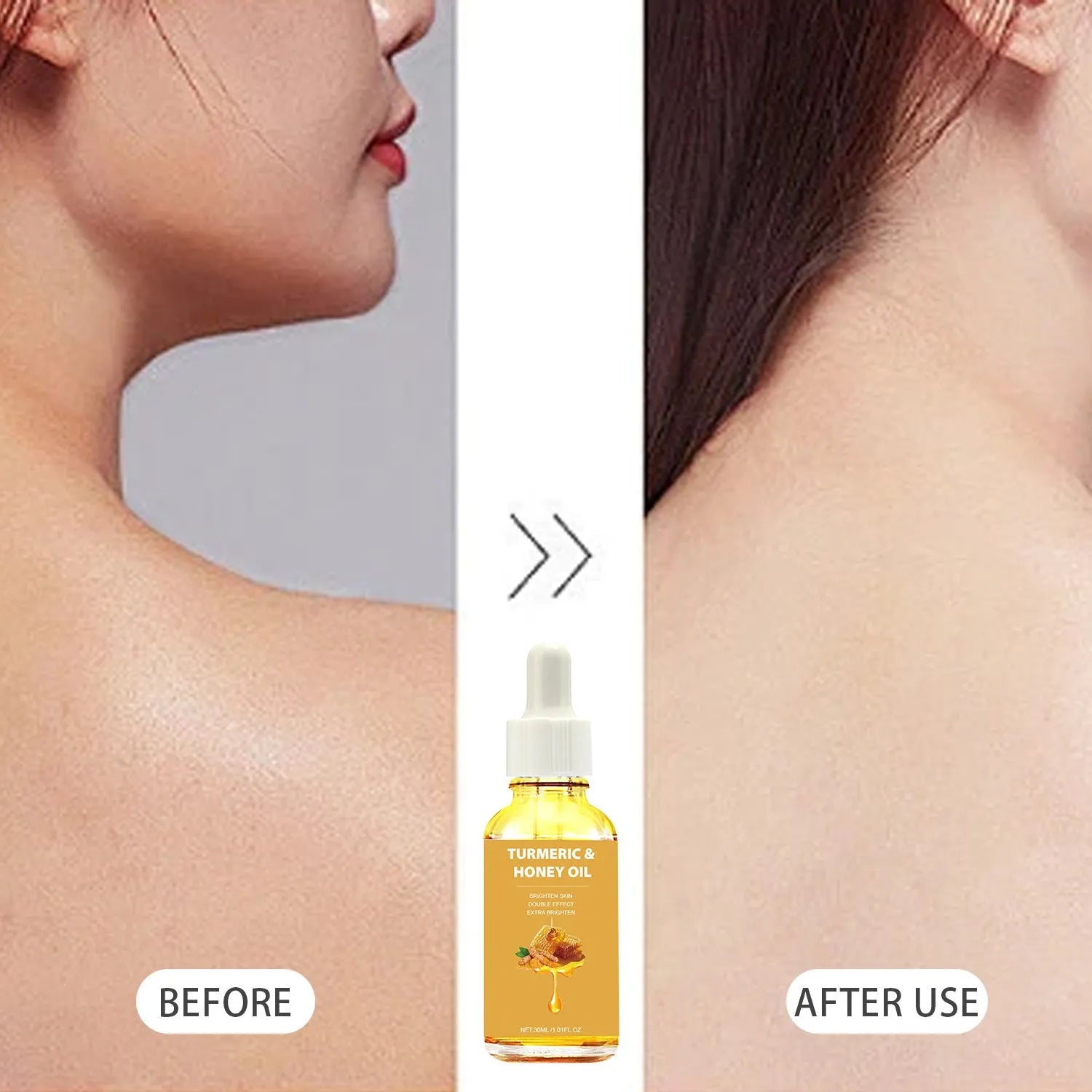 30ml bottle of turmeric honey essential oil with neutral packaging and FP-A028 specification code