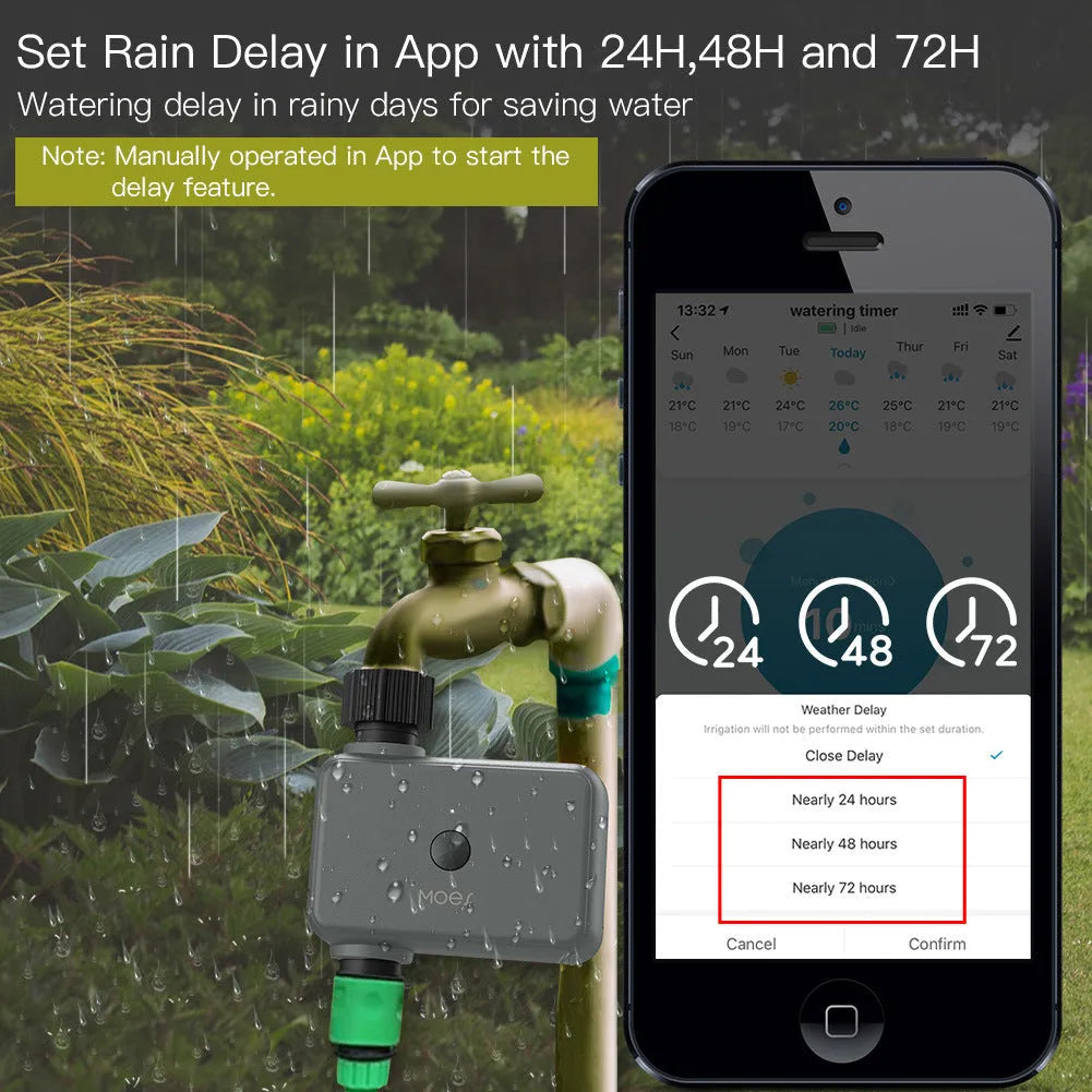 Bluetooth garden hose timer with smartphone app control for remote watering scheduling