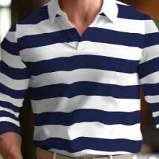 Men's loose fit long sleeve polo shirt with design buttons on placket