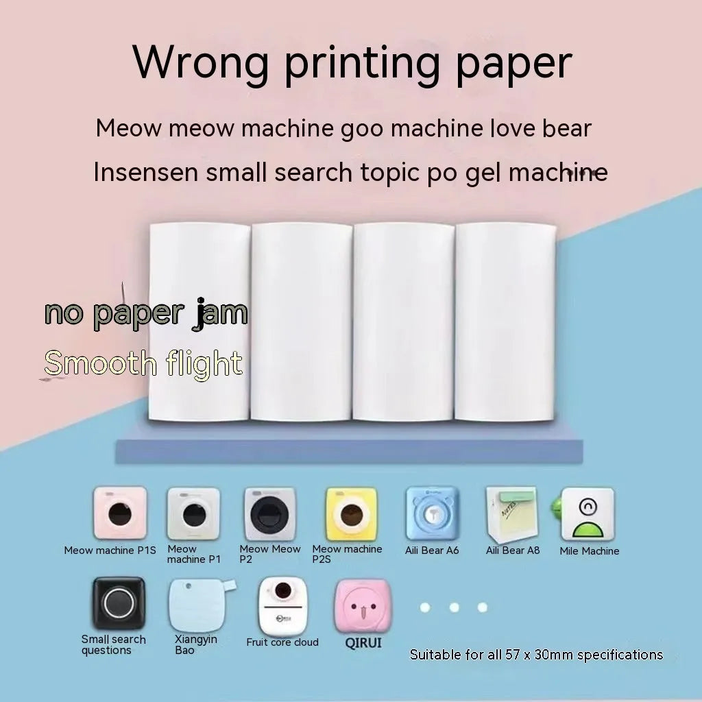 57mm x 30 metre thermal printing paper rolls in pink and yellow for student printers