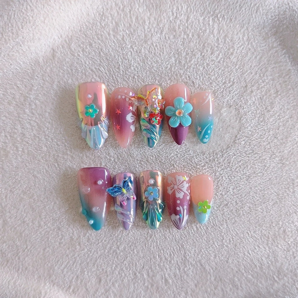 Handmade embossed 3D floral and butterfly sculpture nail stickers in four sizes