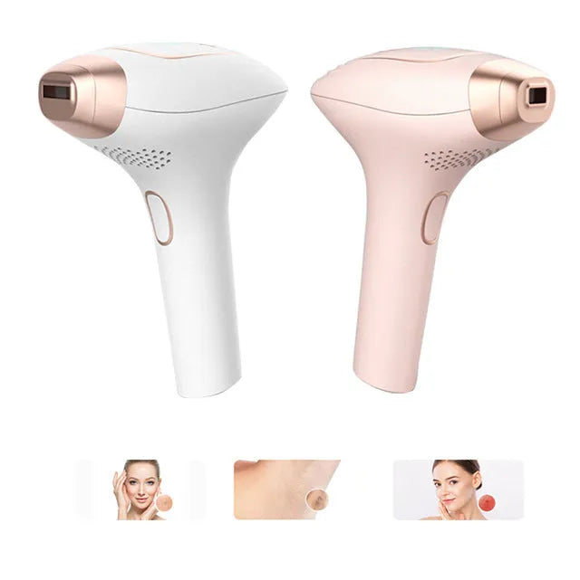 Pink or white three-in-one ice-sensing laser hair removal device with built-in shaver