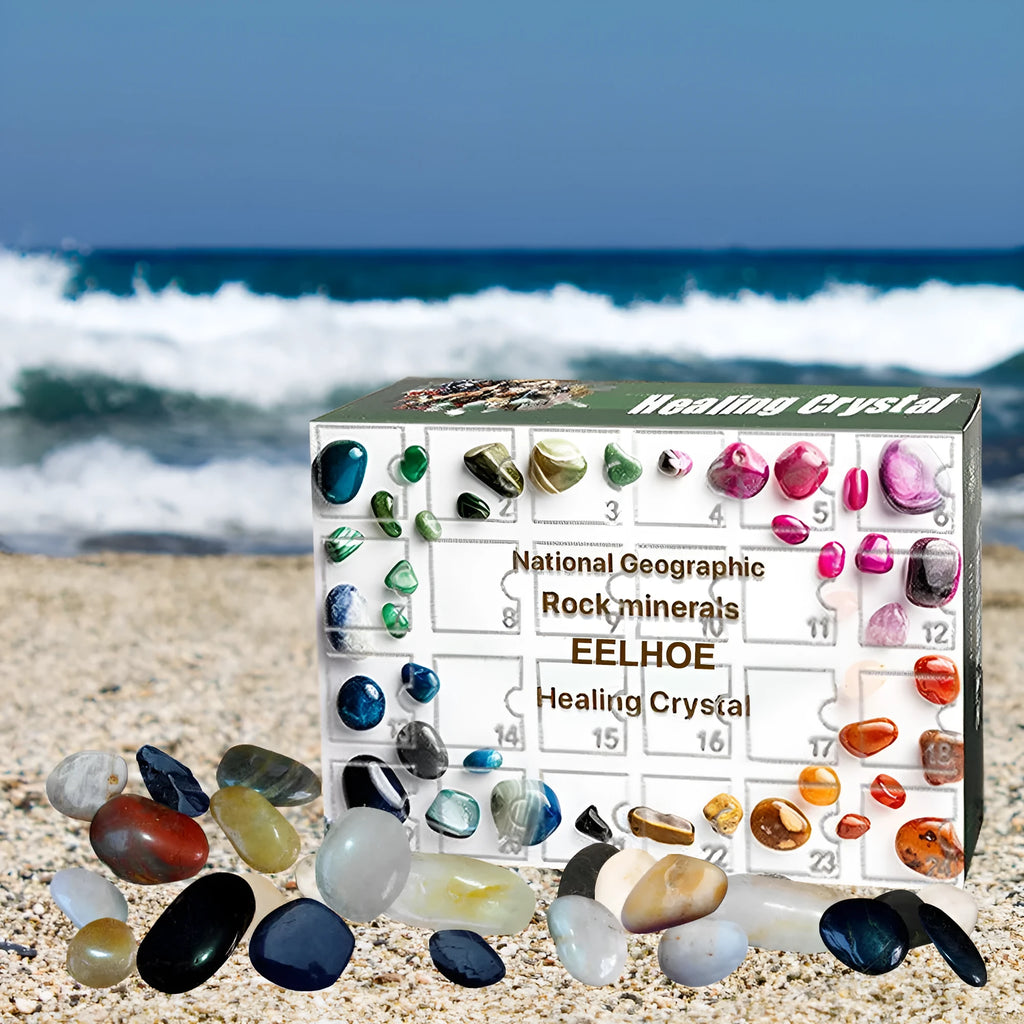 Ore green gift box with a hinged lid open, showing 24 small interior compartments for jewellery or gemstones.